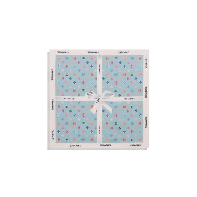 CHANEL SQUARE SCARF SILK TWILL ECRU BLUE (90*90cm) 